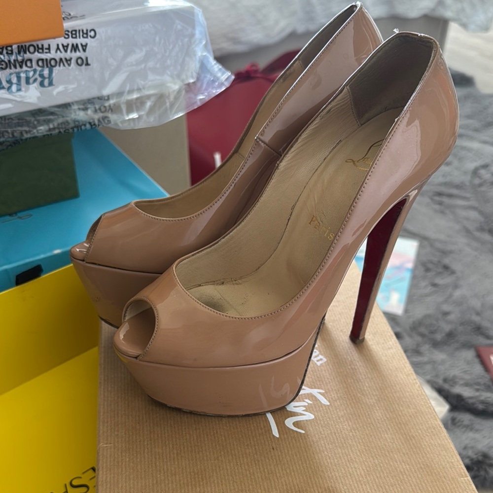 Christian Louboutin Tan Red Platform Heels